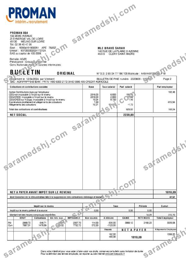 Proman recrutement payslip (in French language) template in Word and PDF formats.pdf, 2
